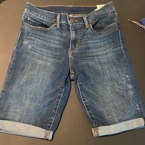 Levi’s Dark Wash Embroidered Denim Bermuda Shorts